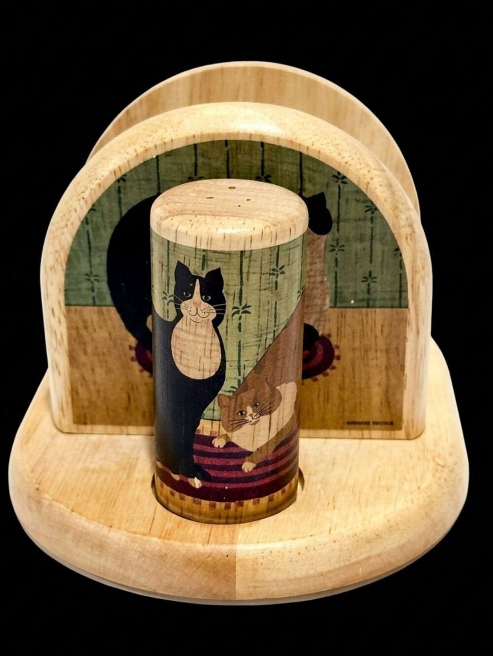 Wooden Cat-Themed Napkin Holder Salt And Pepper Shaker